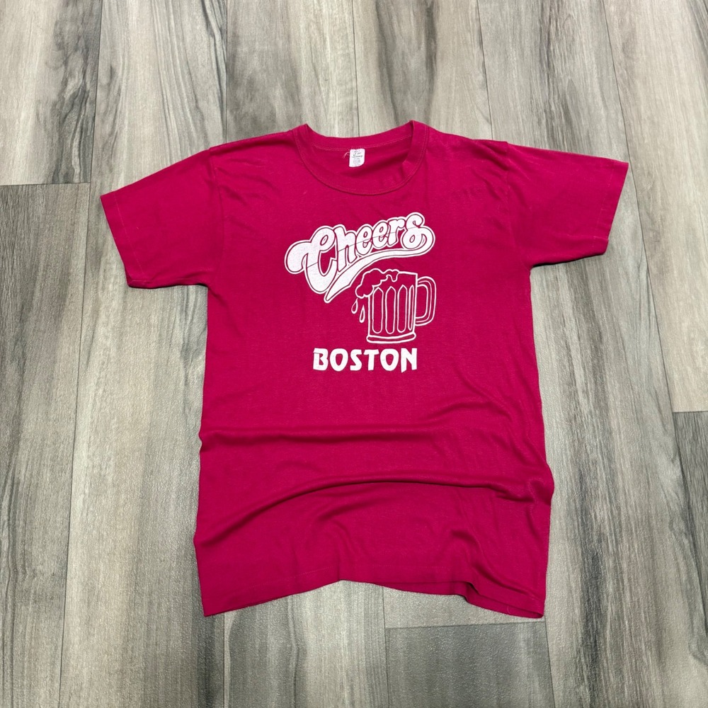 Vintage Cheers Boston T Shirt Tee Swing Pink Graphic Single Stitch 80s Large